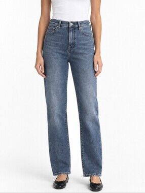 Everlane High-Key Stovepipe Straight Leg Jeans Medium Wash Blue Denim High Rise